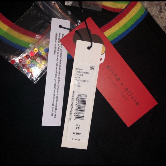 Alice + Olivia Rainbow Sequined LUCKY STAR T-Shirt - XS - NWT - Black/Multi - Picture 8 of 9